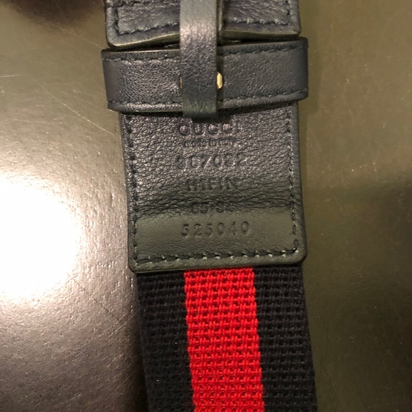 Gucci Navy Blue Red Canvas Belt - Picture 3 of 4